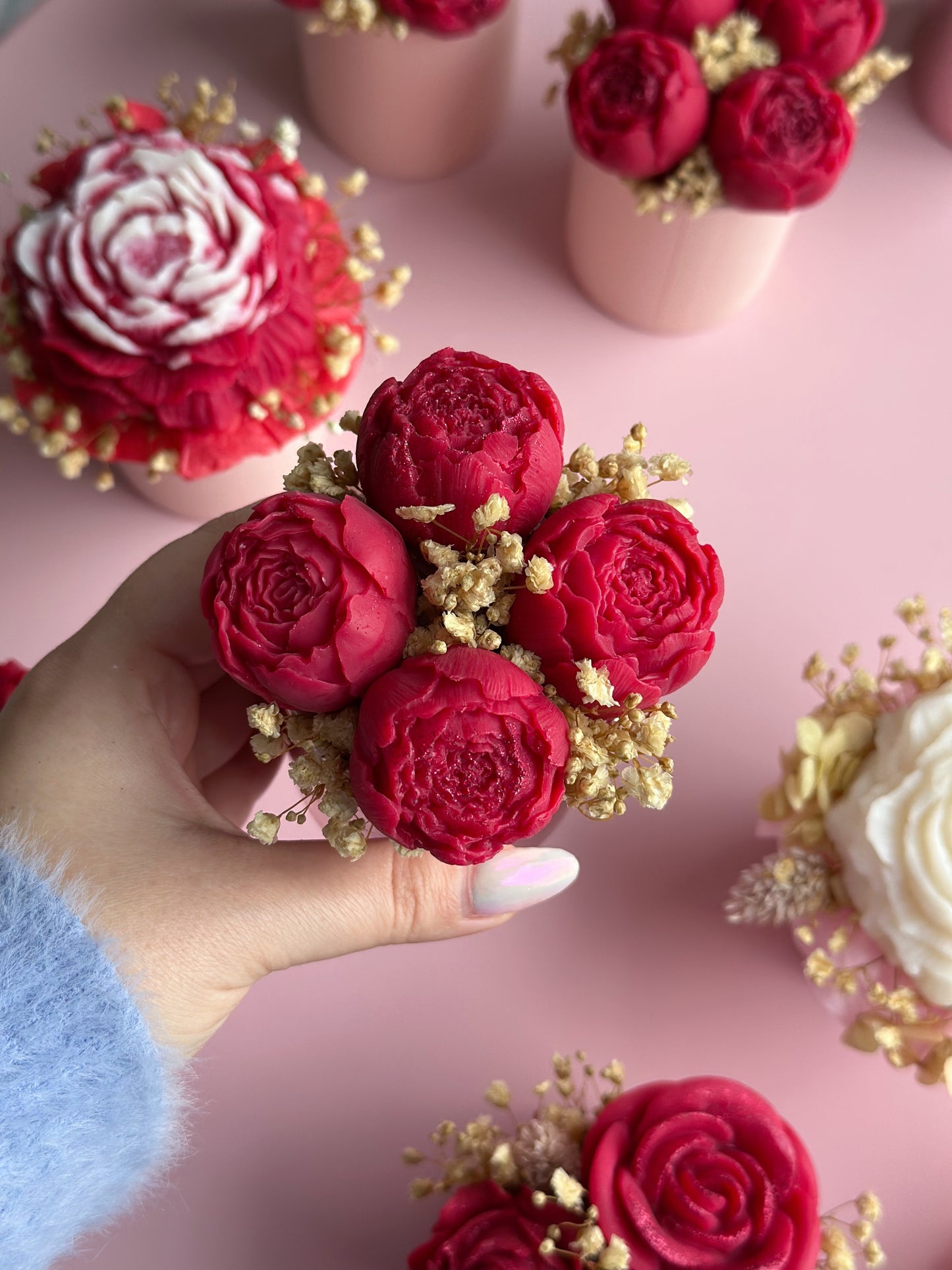 Bouquet de 4 pivoines en cire parfumée
