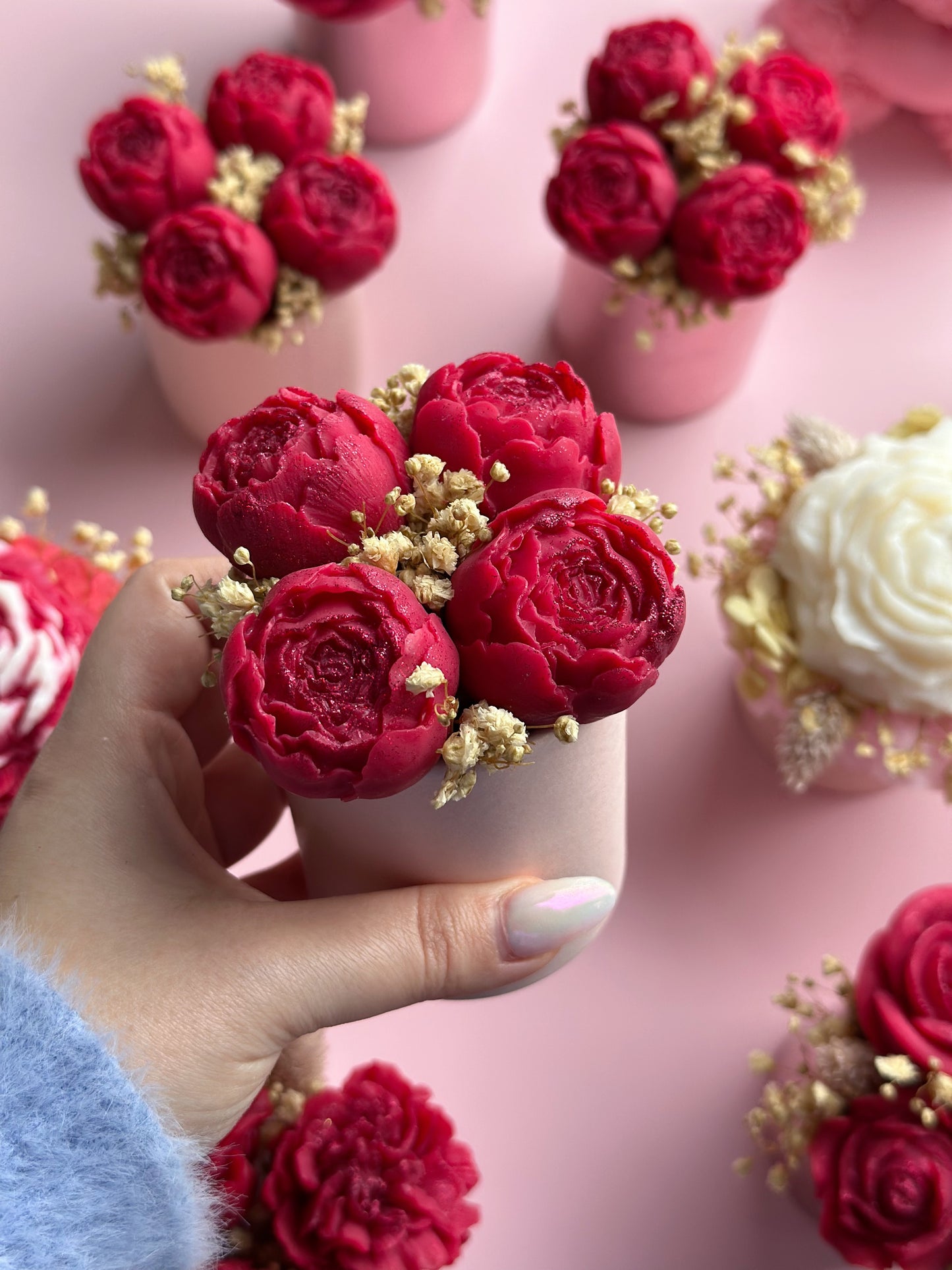Bouquet de 4 pivoines en cire parfumée
