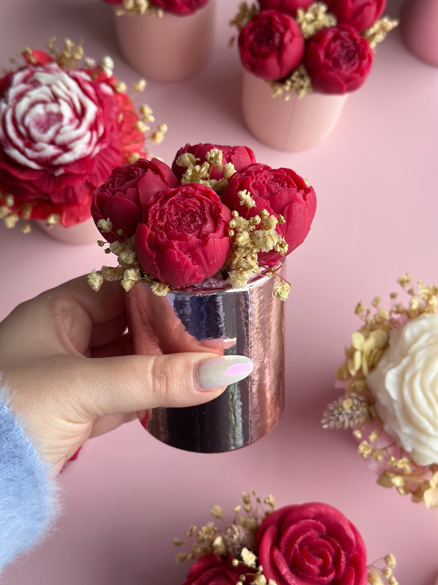 Bouquet de 4 pivoines en cire parfumée