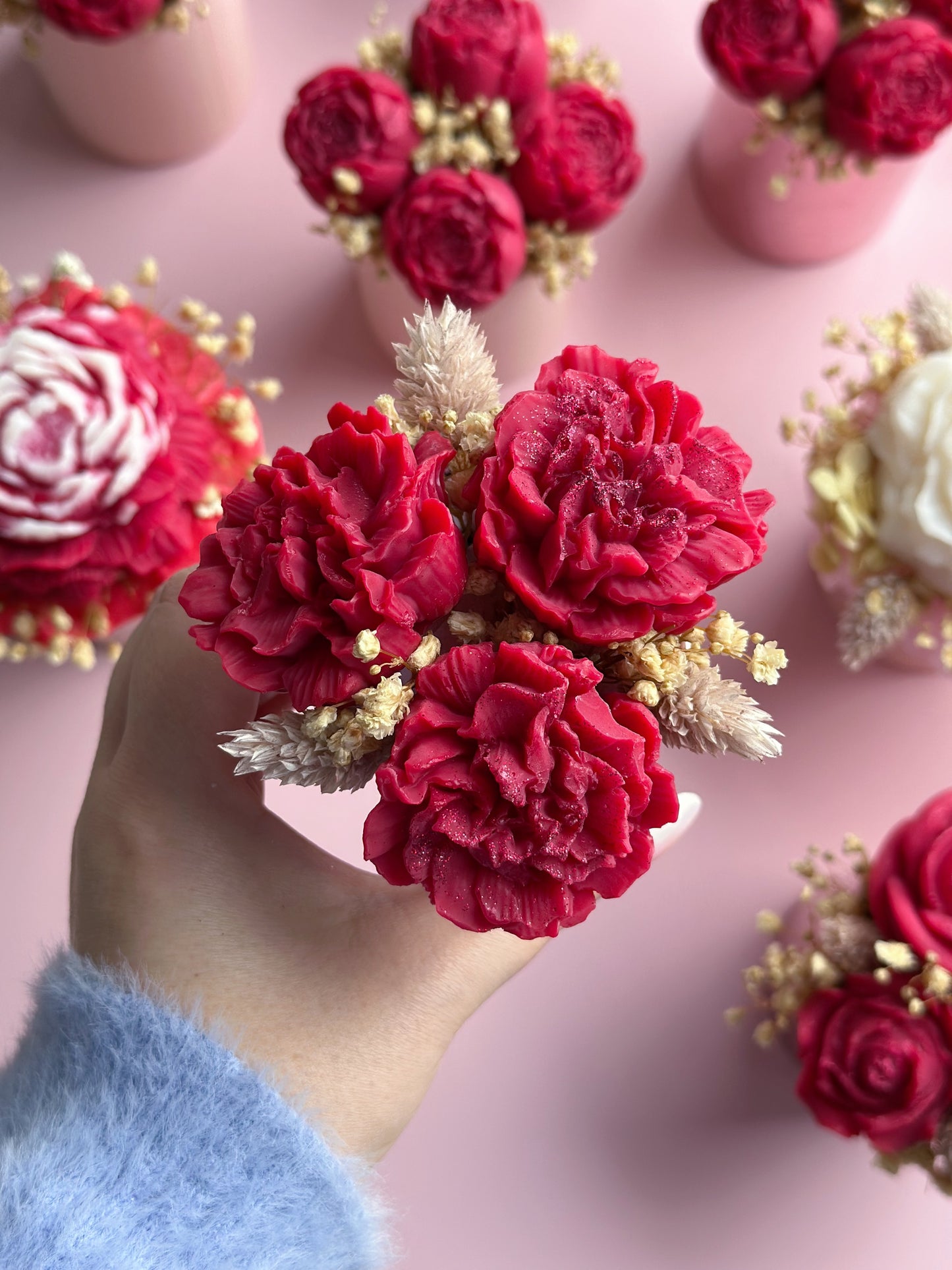 Bouquet Trio de fleurs en cire - parfum rose d'amour