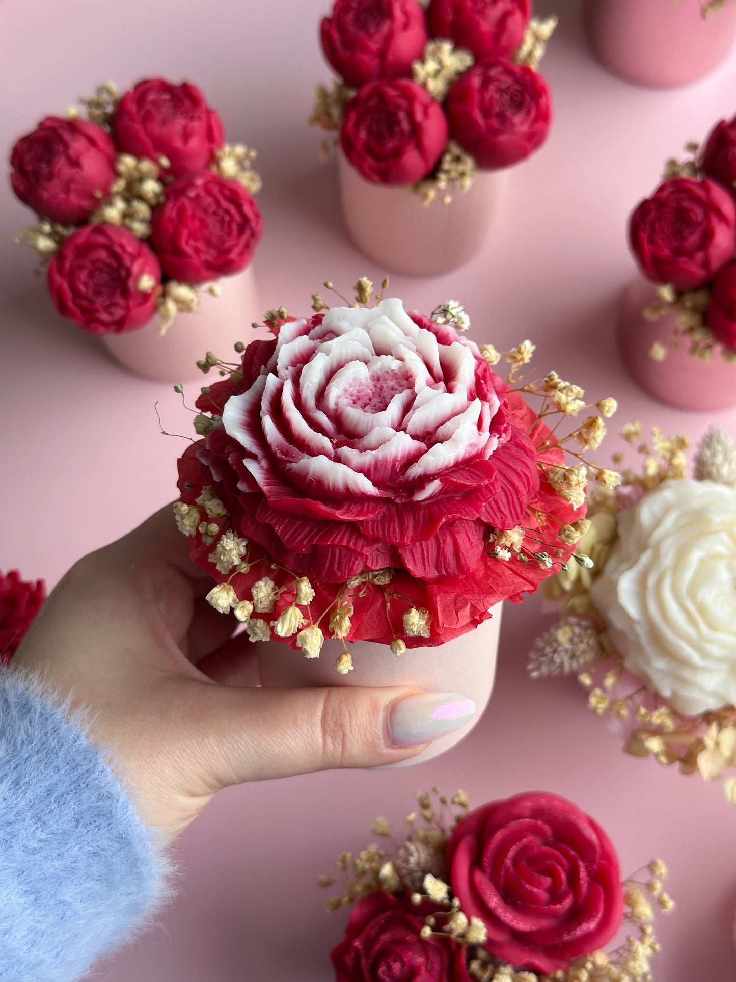 Bouquet de fleurs en cire - parfum rose d'amour