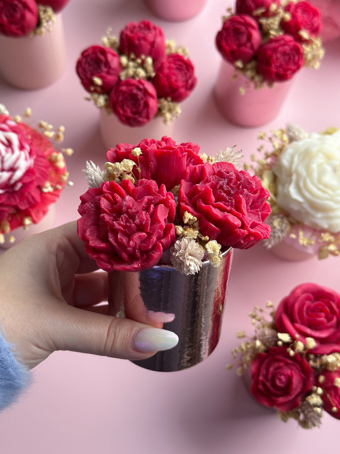 Bouquet Trio de fleurs en cire - parfum rose d'amour