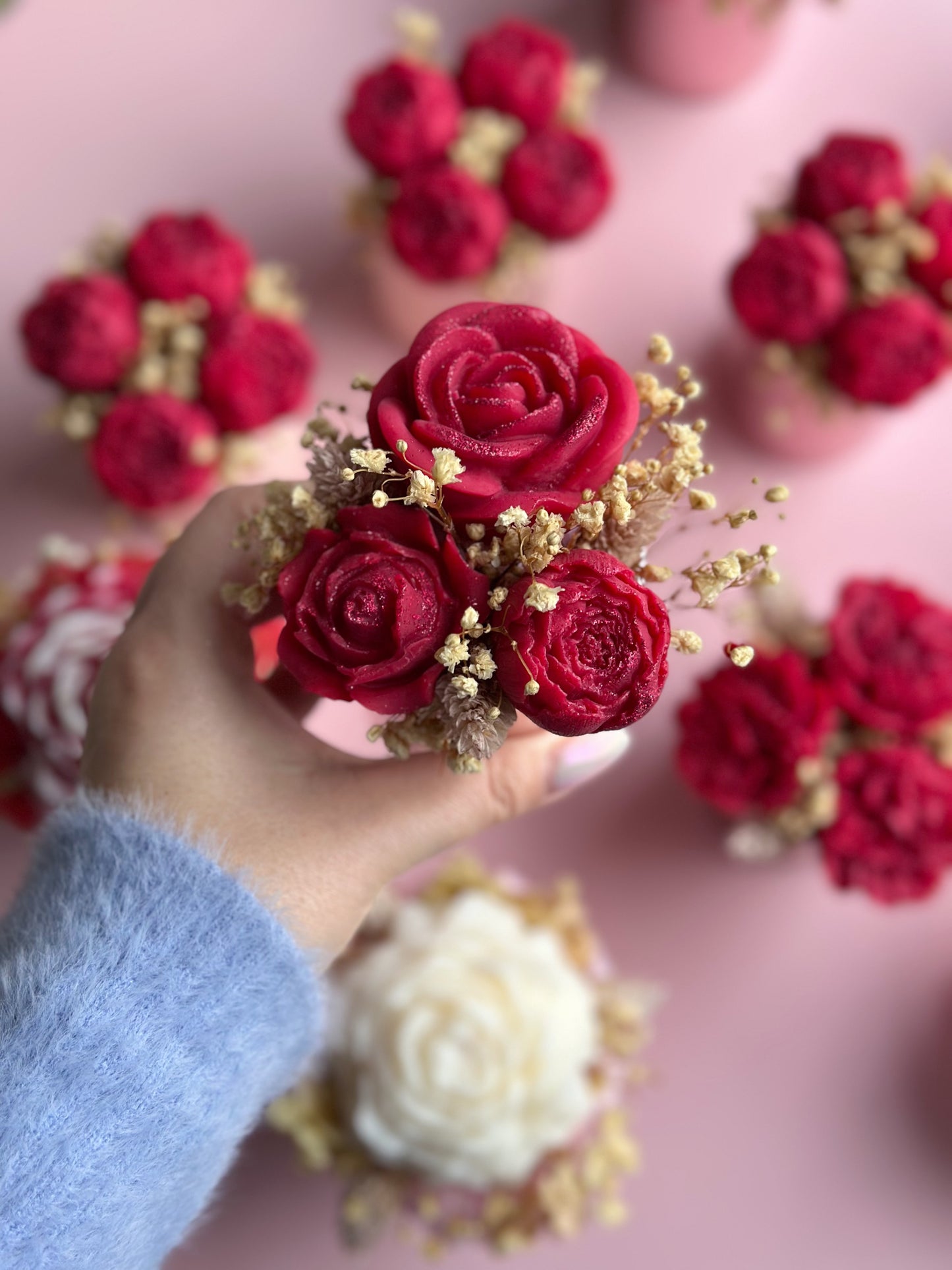 Bouquet Trio de fleurs en cire - parfum rose d'amour