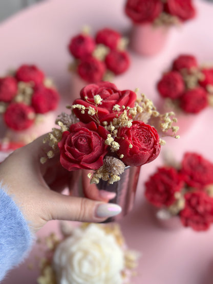 Bouquet Trio de fleurs en cire - parfum rose d'amour